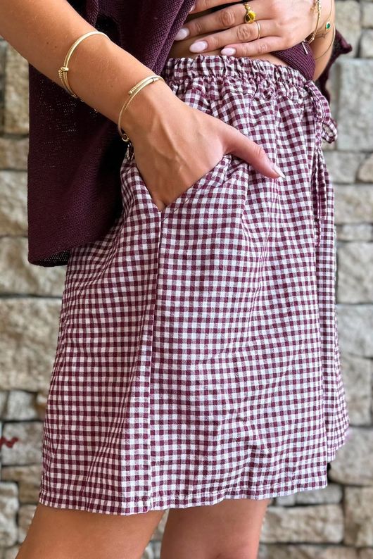 Arbi Gingham Short Aubergine